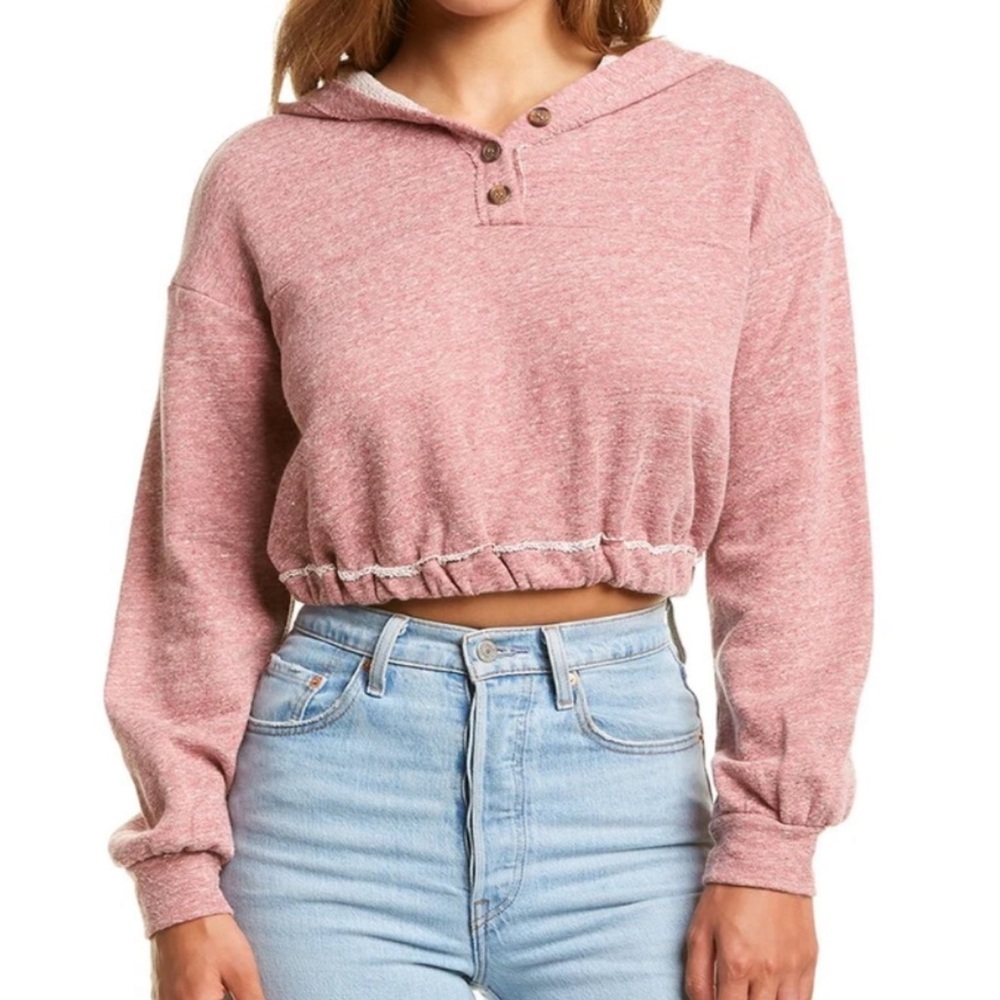 PEYTON VALLEY CROPPED ROSE COLOR HOODIE SIZE M NWT